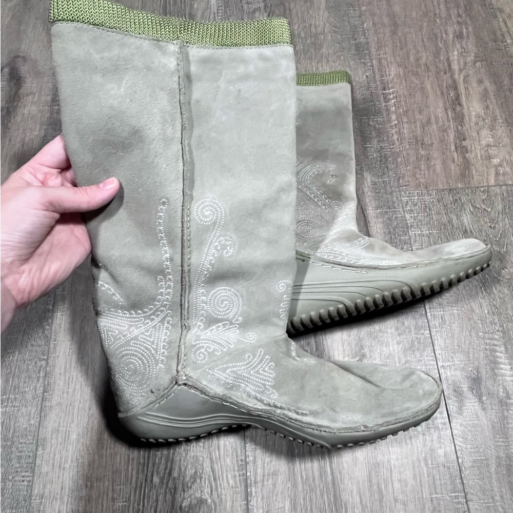 Puma Suede Boots Embroidered Grey Green size 8.5